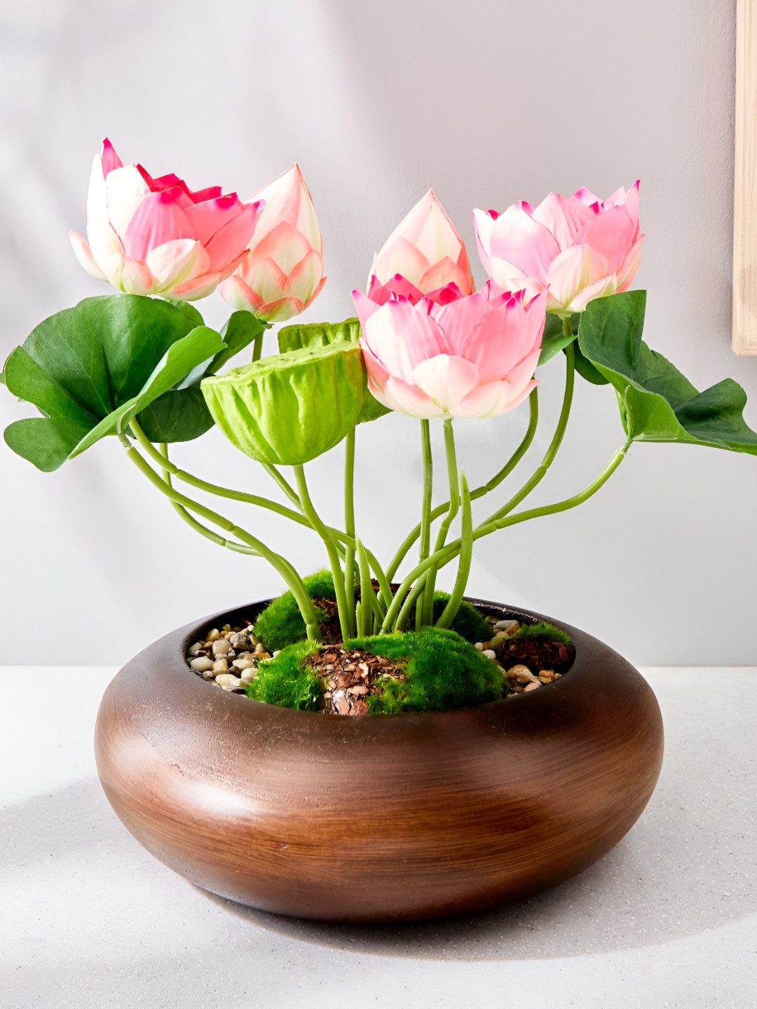 Home Centre Pink Lotus Artificial Flower With Pot
