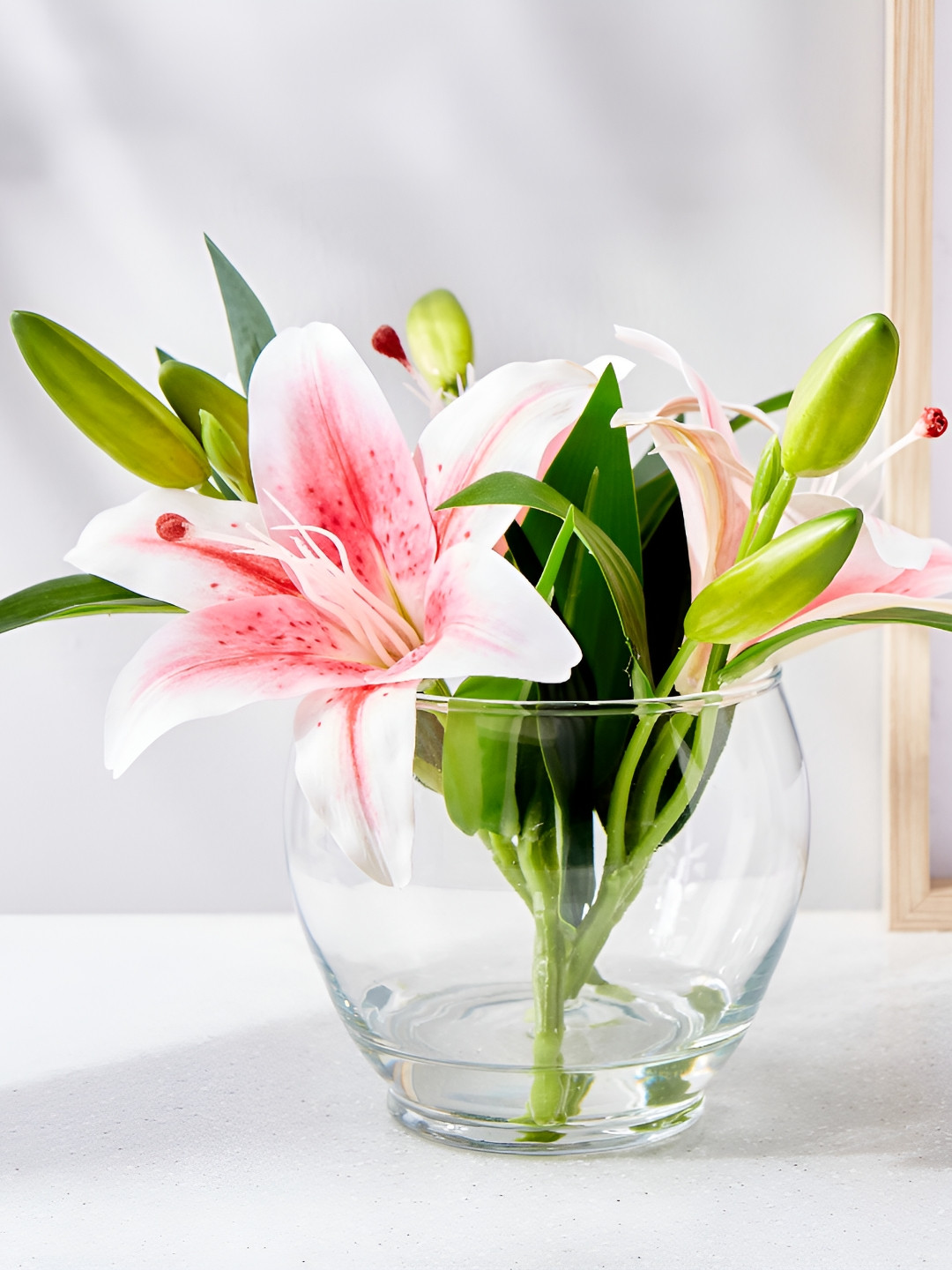 Home Centre Pink Lily Artificial Flower With Pot
