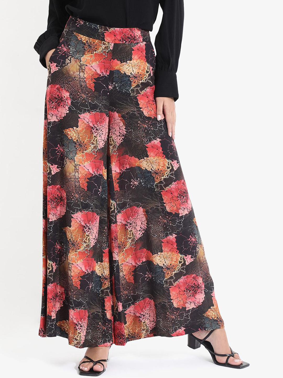 RAREISM Women Floral Printed Flared High-Rise Trousers