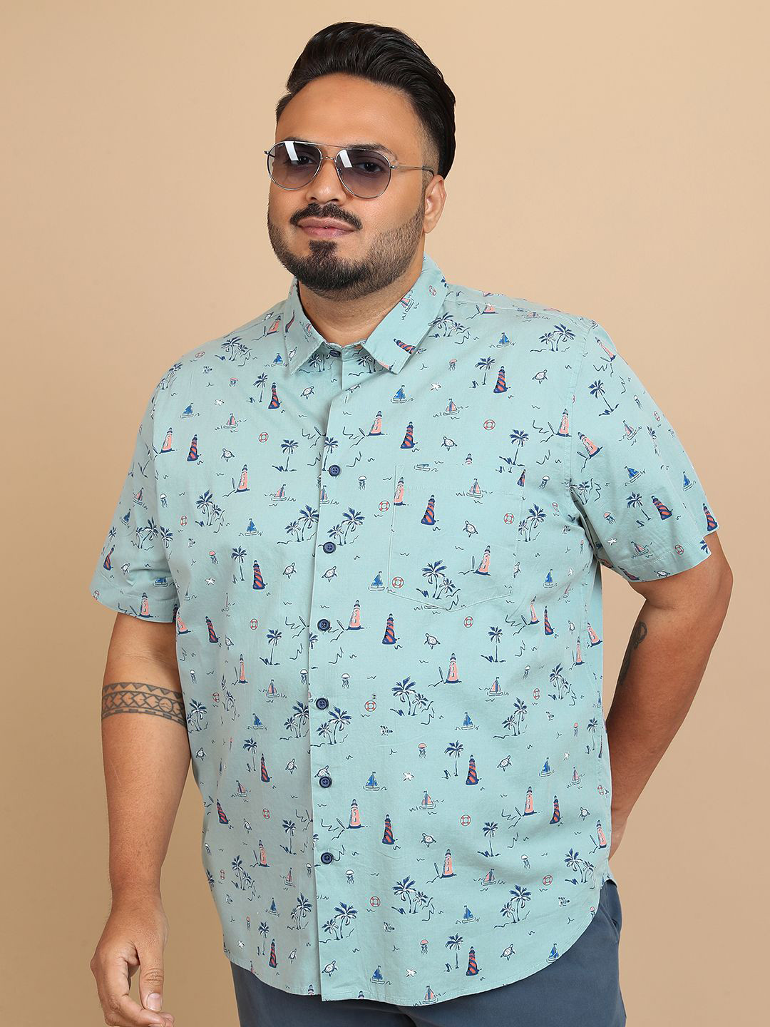 Xtra Ordinary By HIGHLANDER Men Plus Size Powder Regular Fit Casual Shirt