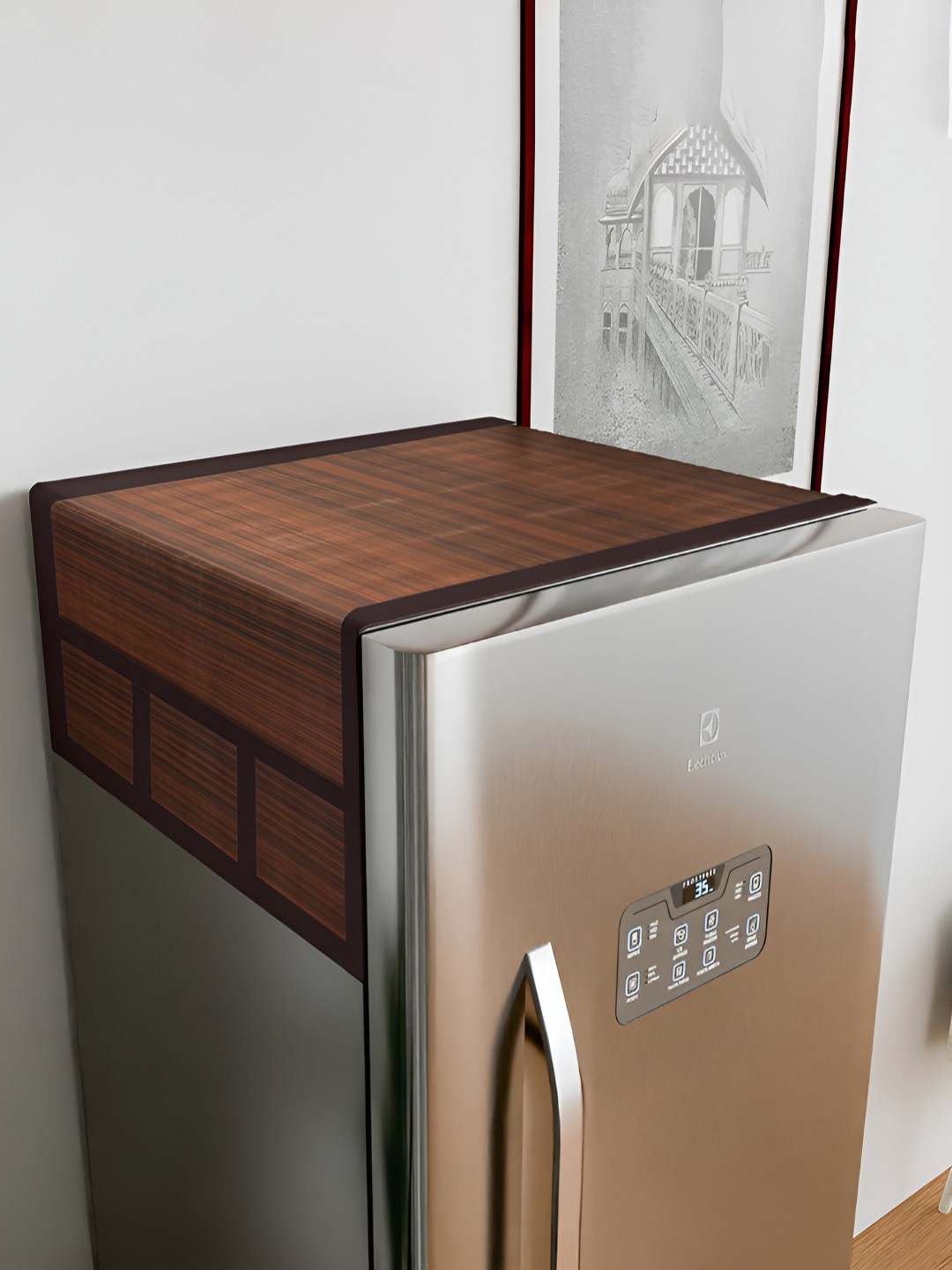 Kuber Industries Brown & Black Printed Fridge Top Cover