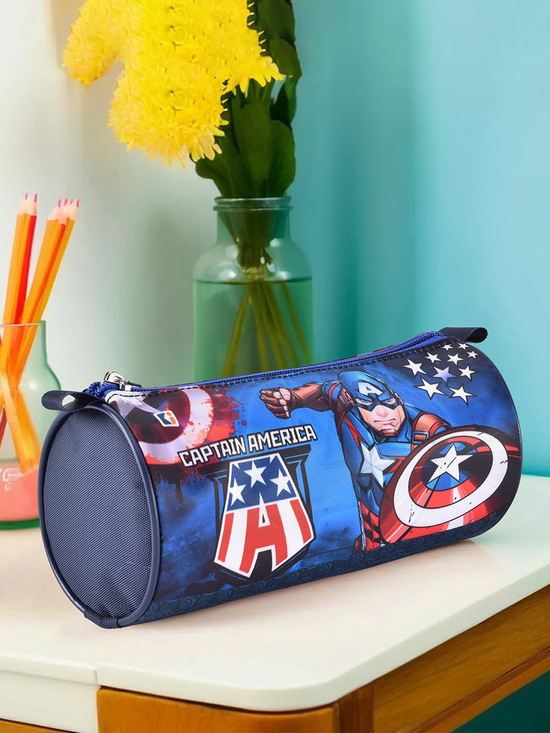 Kuber Industries Blue & Red 2 Pieces Captain America Printed Pencil Stationery