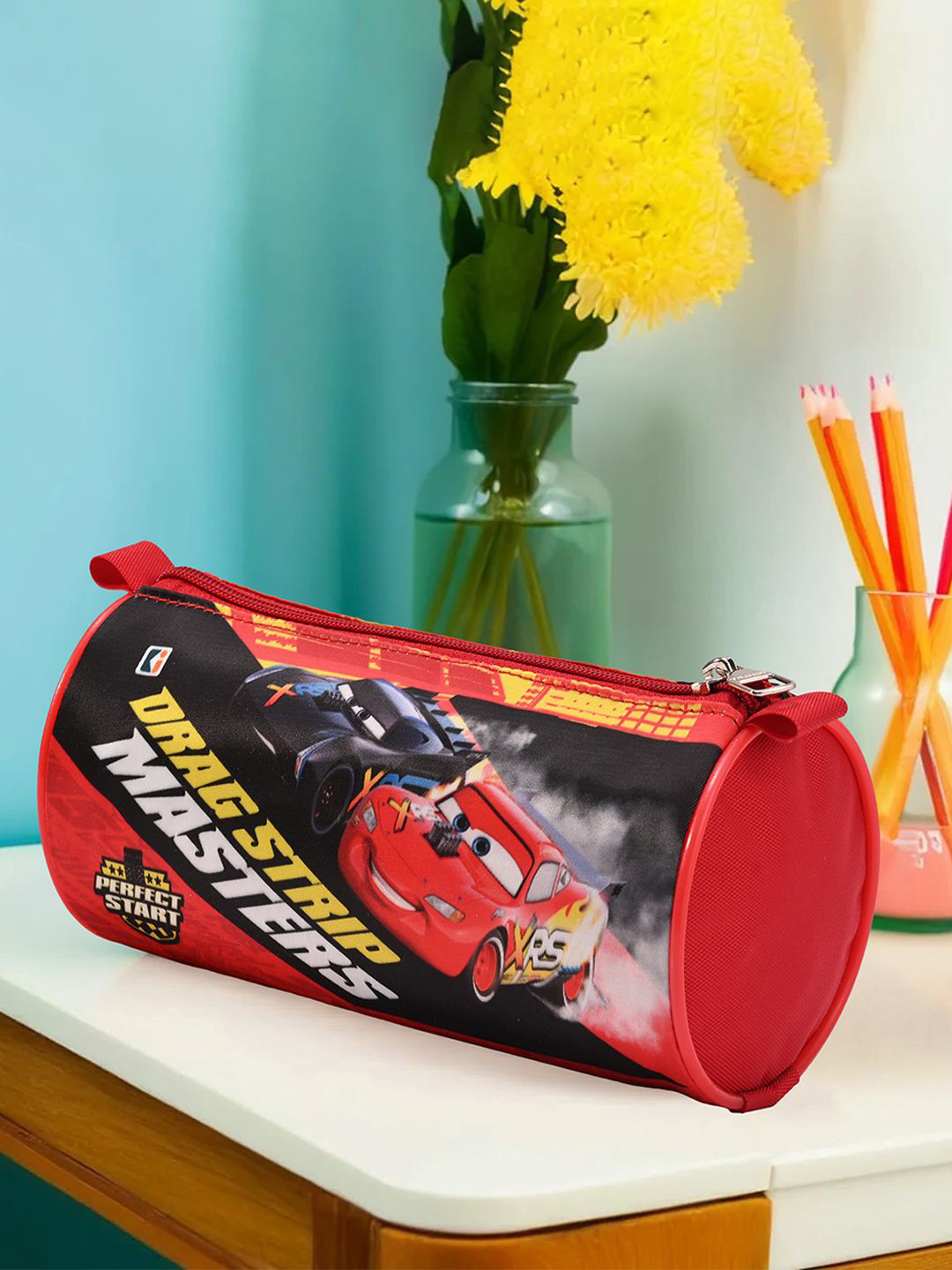 Kuber Industries Red & Black 3 Pieces Disney Car Printed Pencil Pouches