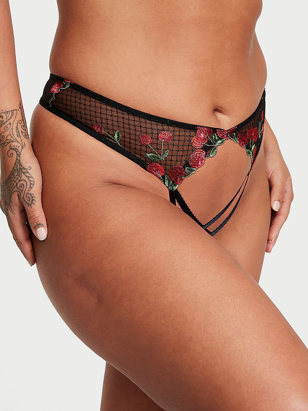 Victoria's Secret Very Sexy Crotchless Cherry Embroidery Open-Back Panty
