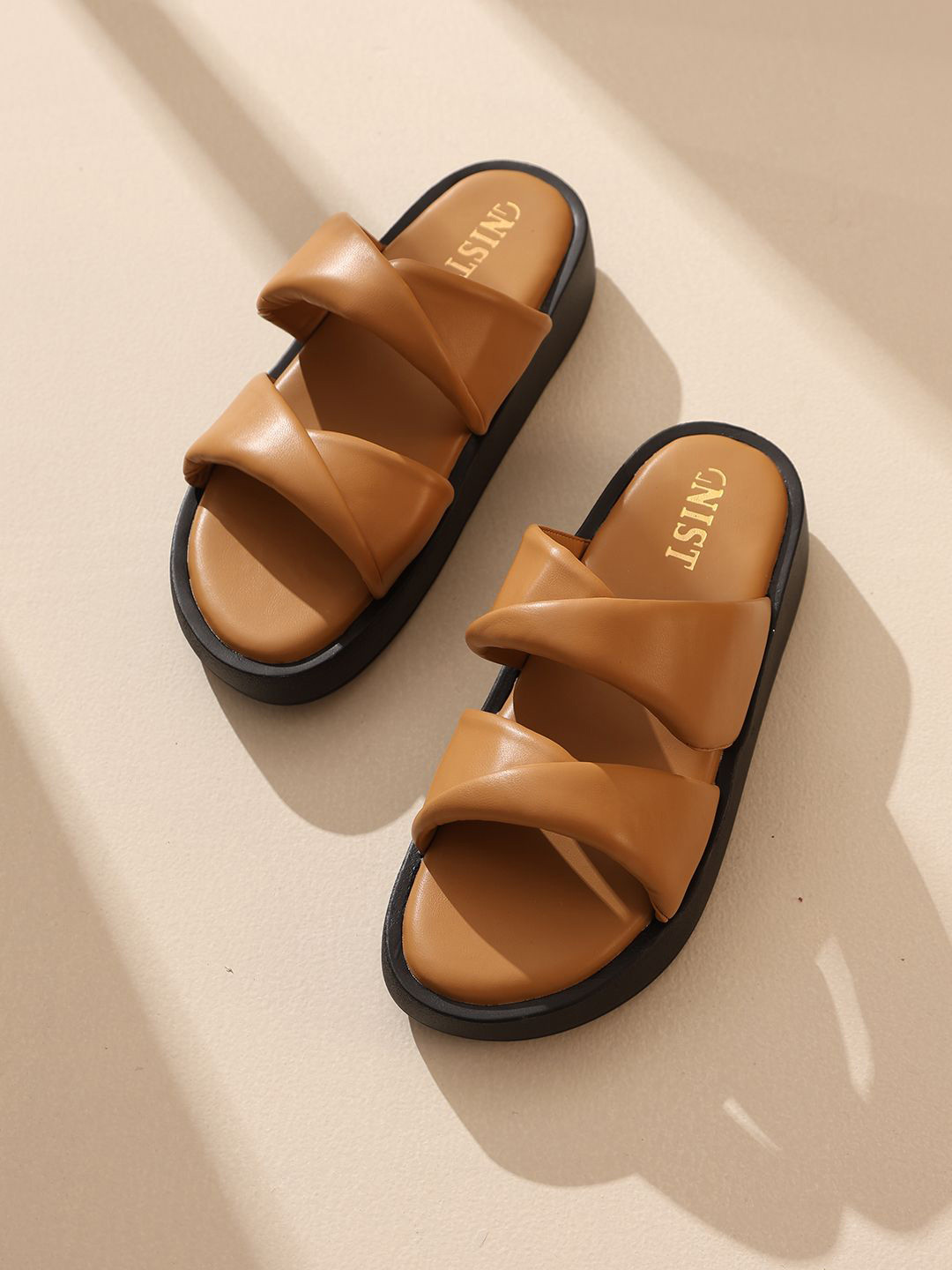 GNIST Round Toe Open Back Platform Heels