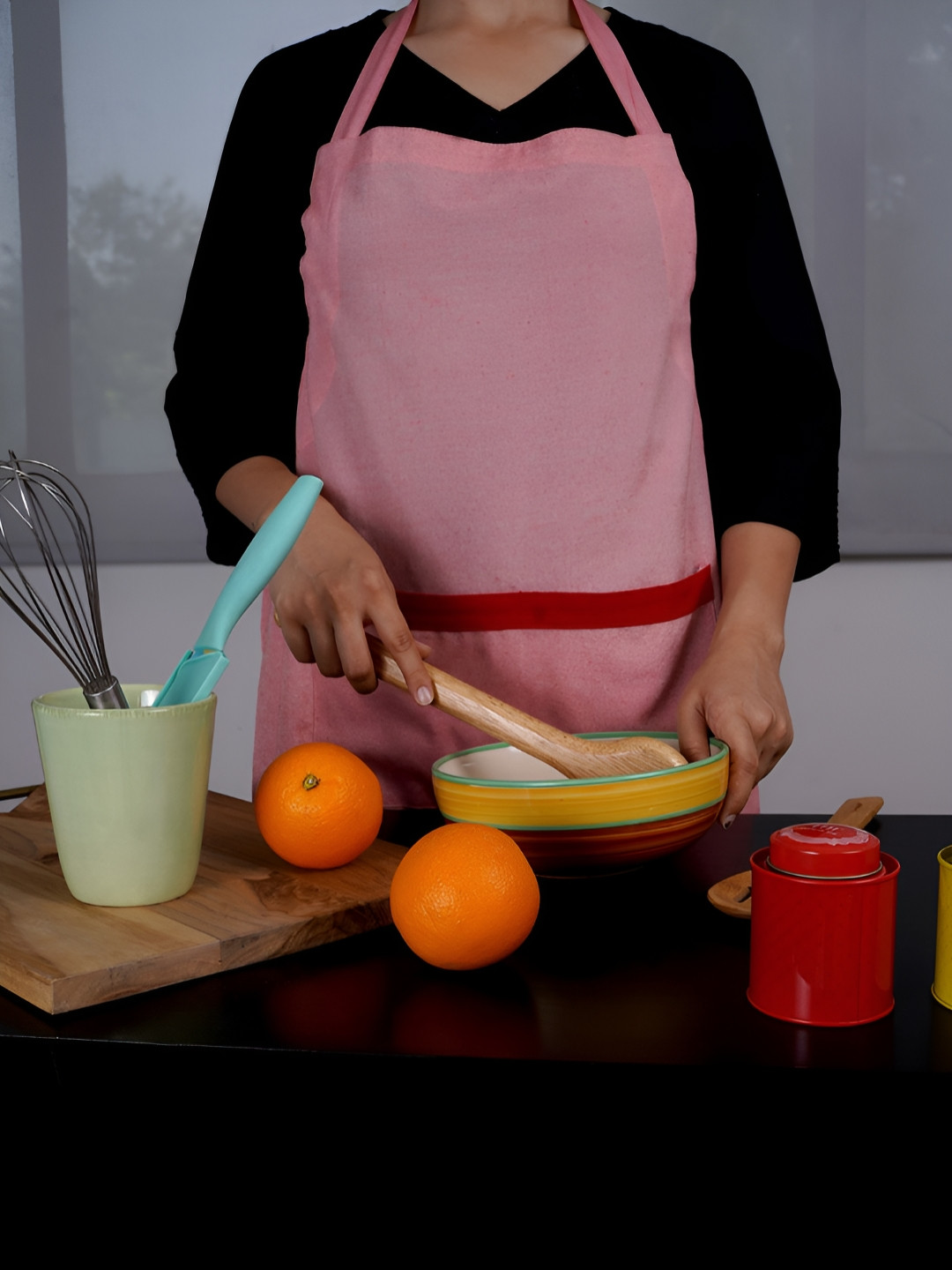 Ratan Cart Pink & Red Embroidery Utensils Printed Cotton Apron