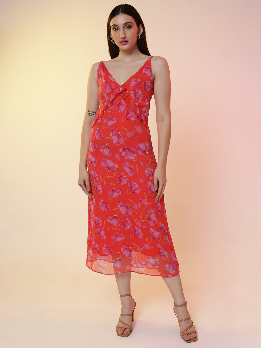 DEBONATELLA Floral Print A-Line Midi Dress