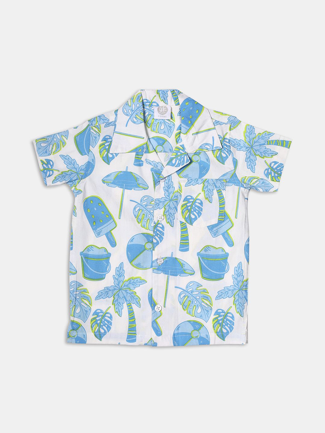 YK Boys Classic Conversational Printed Cuban Collar Pure Cotton Casual Shirt
