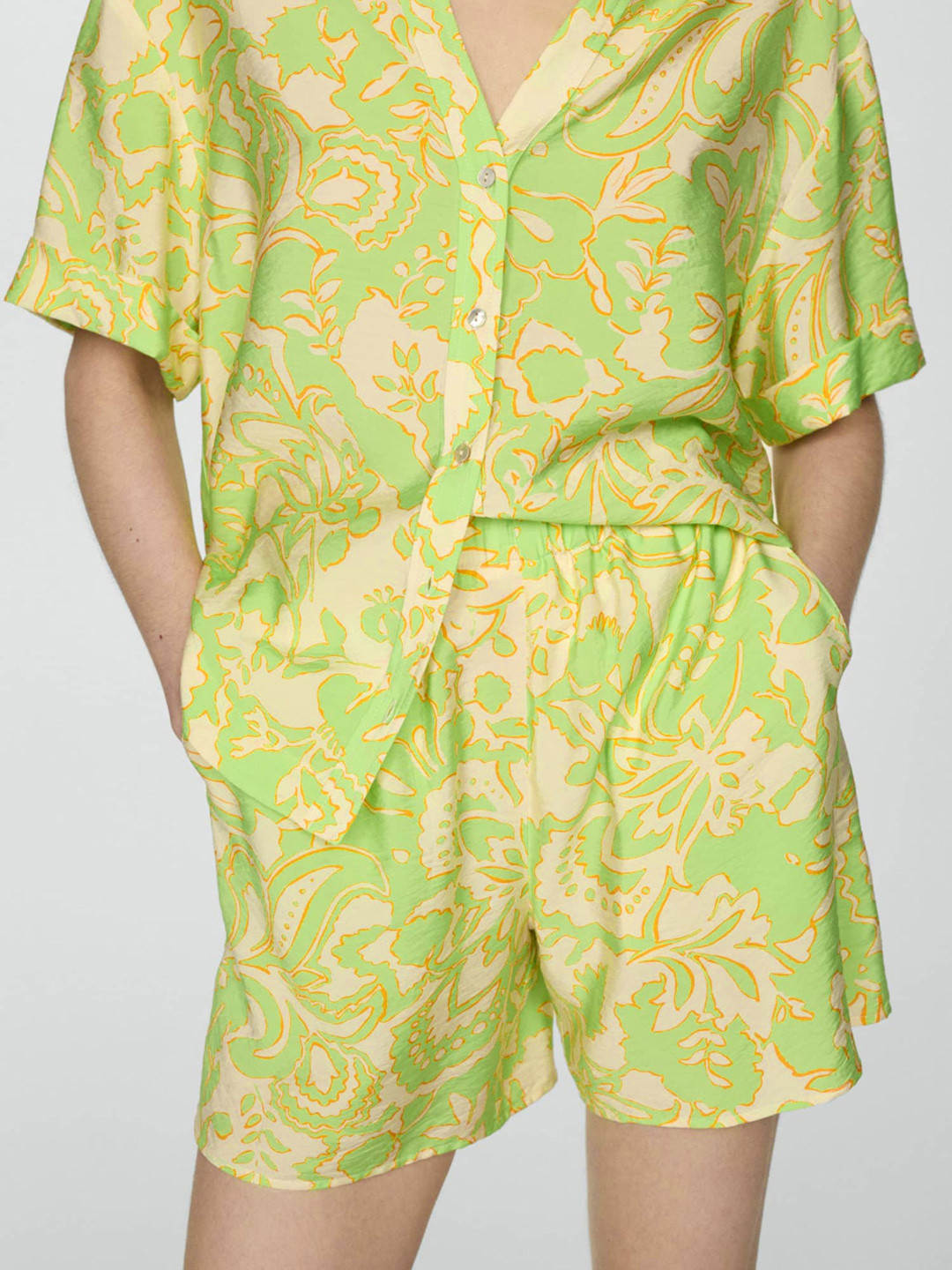 MANGO Women Satin Finish Printed Fluid Shorts