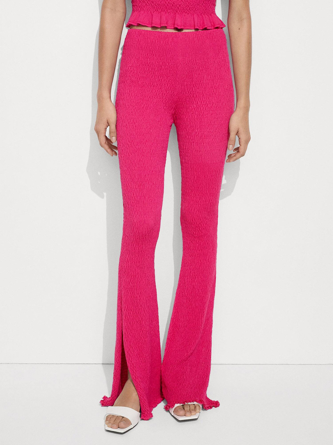 MANGO Women Textured Bootleg Trousers
