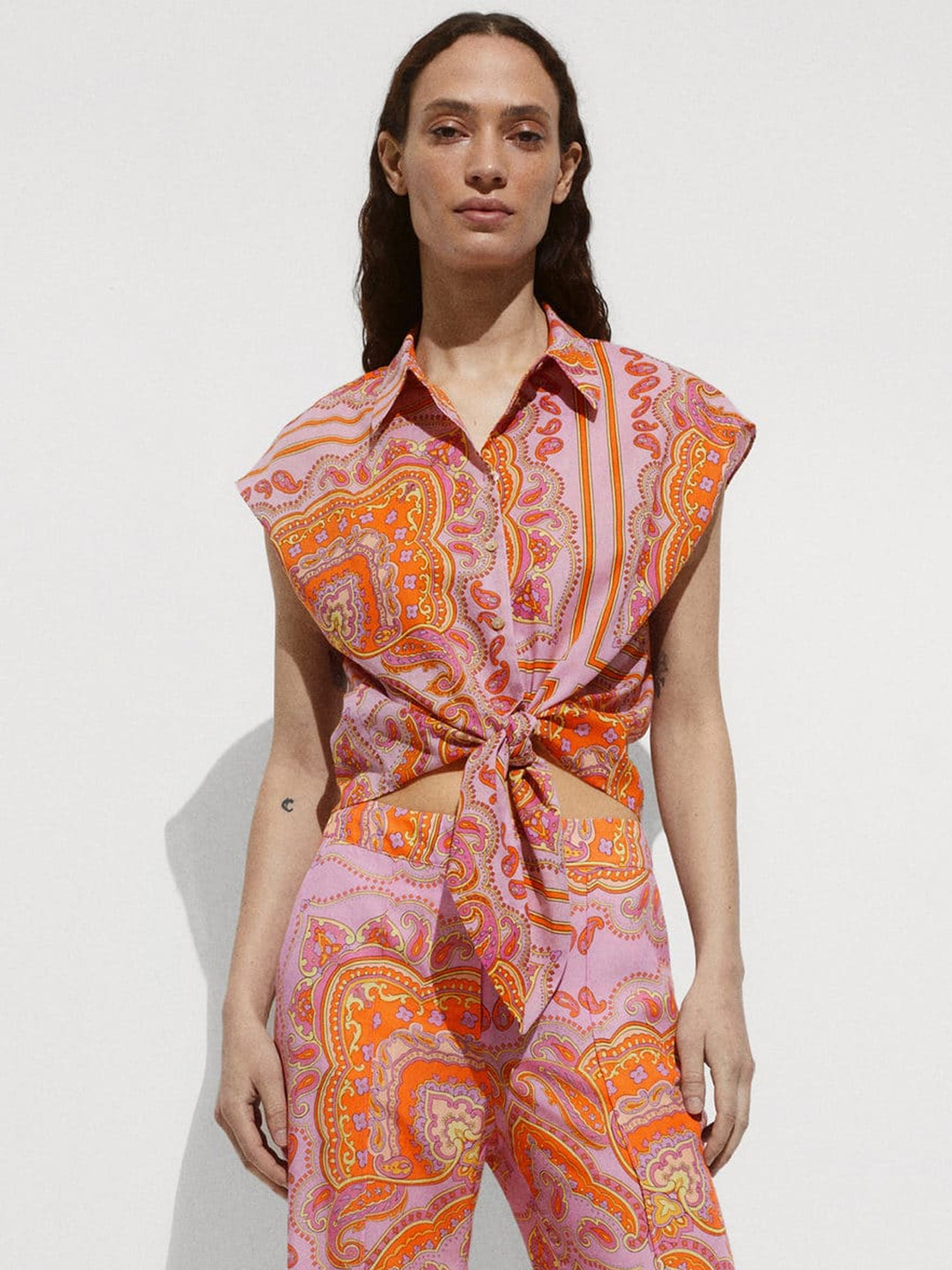 MANGO Women Scarf Printed Pure Cotton Casual Shirt