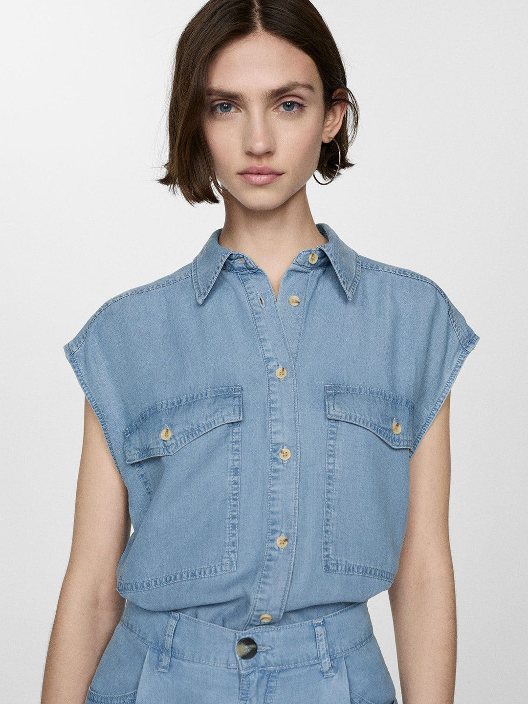 MANGO Chambray Extended Sleeve Shirt