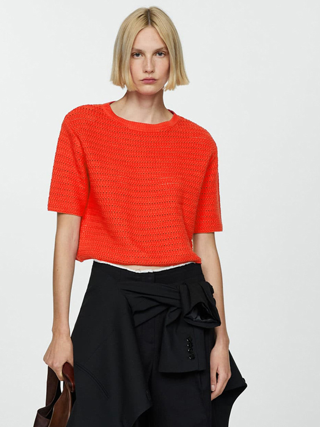 MANGO Pure Cotton Open Knit Pullover