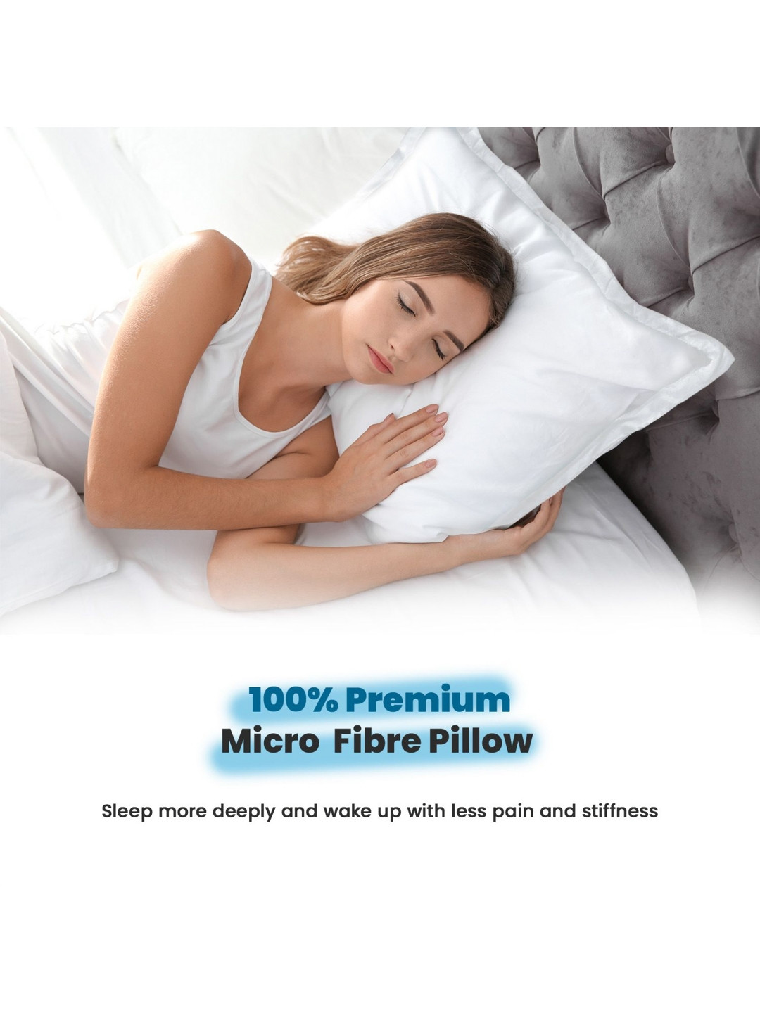 Sleepsia White Solid Polyester Ultra Soft Cotton Sleep Pillow-11.4 x 34.2 x 58.4 cm