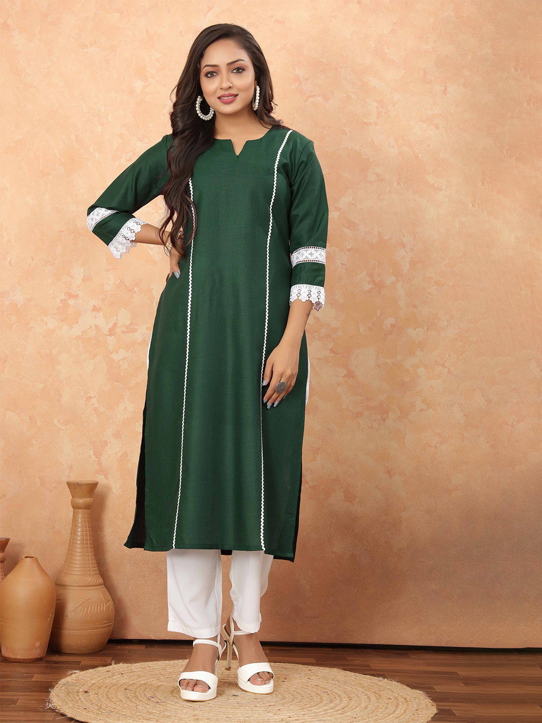 Odd By Poshaak Notch Neck Gotta Patti Detailed Cotton Straight Kurta