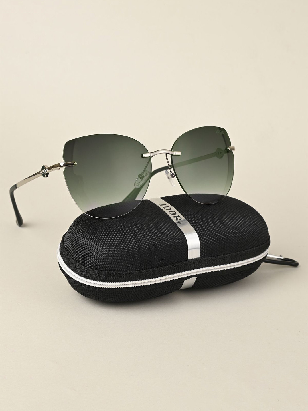 IDOR Unisex Cateye Sunglasses with Polarised and UV Protected Lens IDOR-2529-GRN