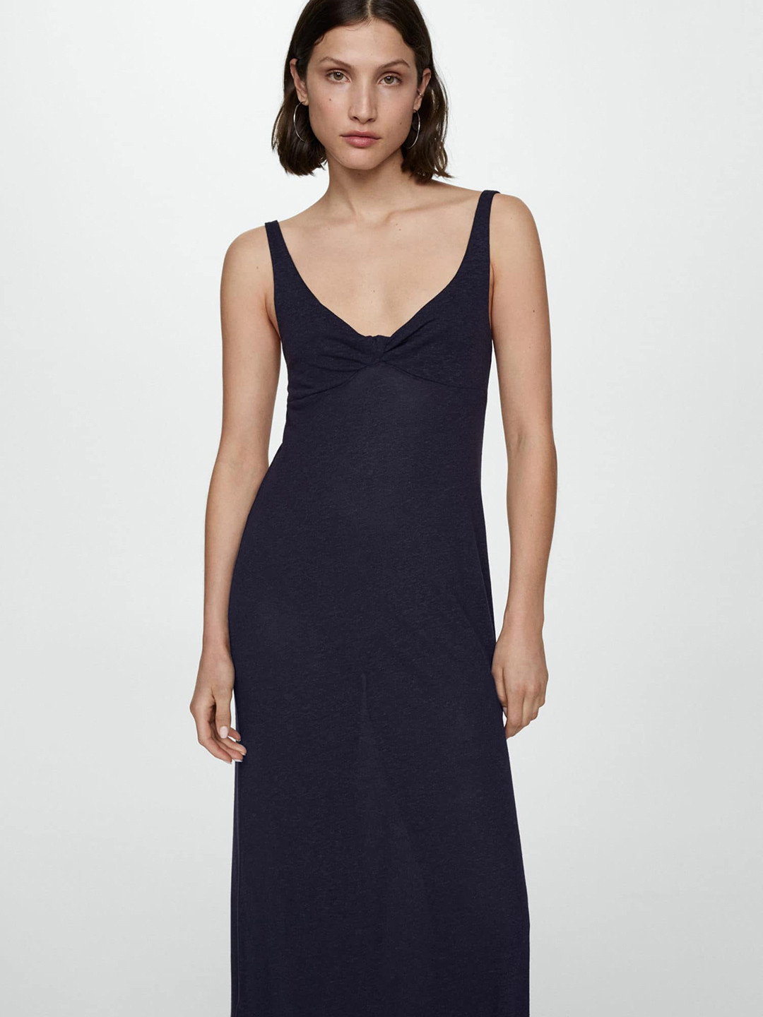 MANGO Linen Sheath Midi Dress