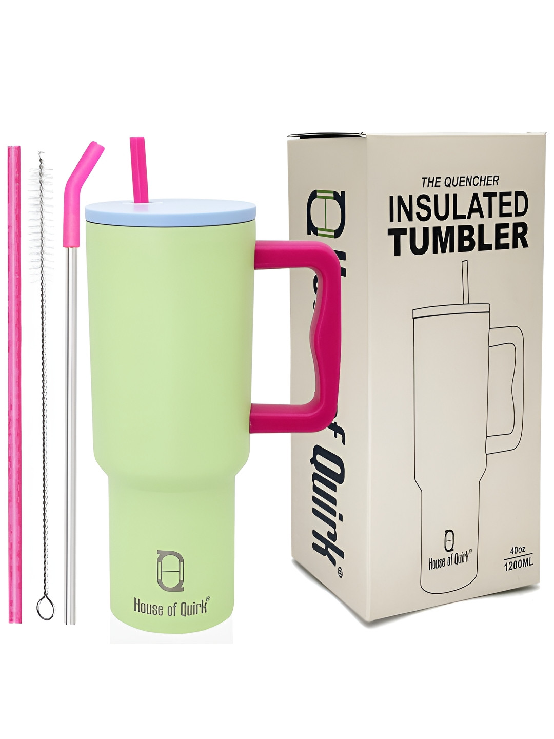 HOUSE OF QUIRK Green & Pink Double Wall Vacuum Stainless Steel Sipper Water Bottle 1.2 L