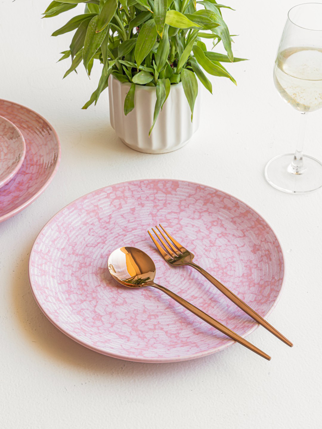 Claymistry Pink Printed Ceramic Breakfast & Dinner Plate