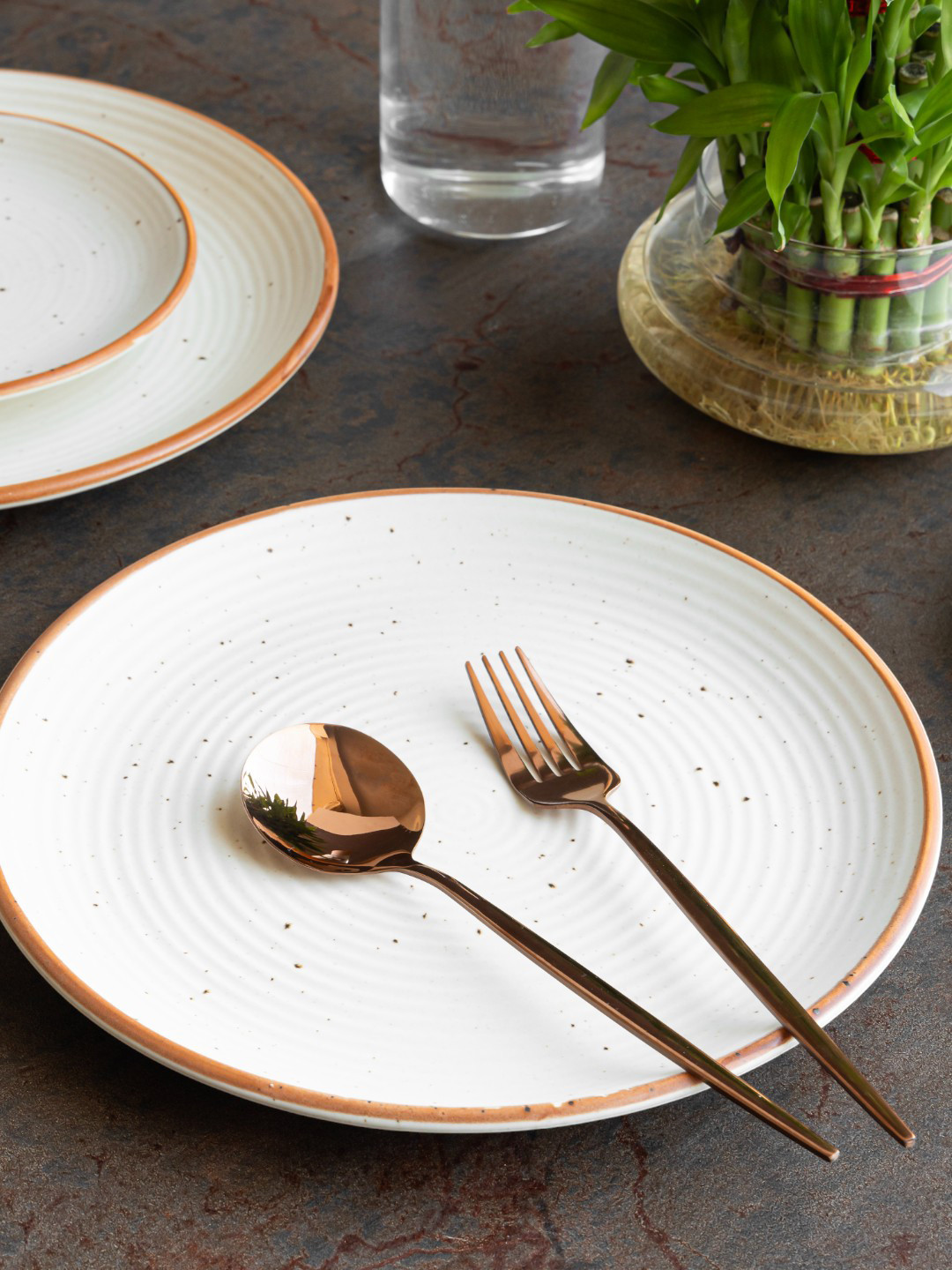 Claymistry Beige Speckles Printed Dinner Plate