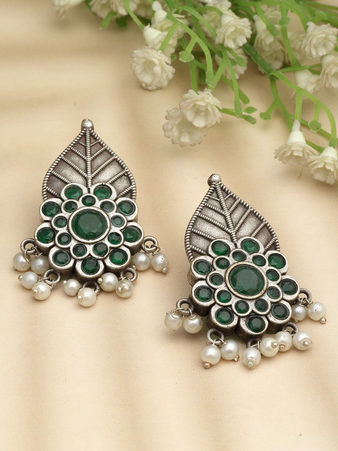 Sanjog Silver-Plated German Silver Contemporary Secured with a post and back Stud Earrings