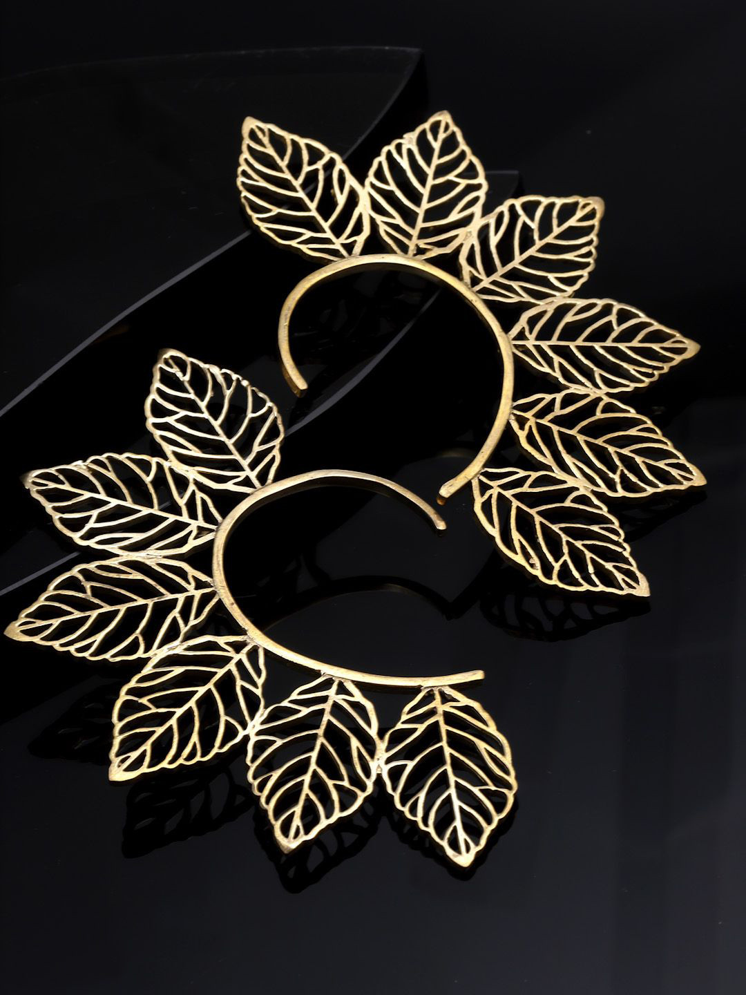 Sanjog Set of 2 Gold-Plated Contemporary Leafy Statement Ear Cuffs Antique Earring