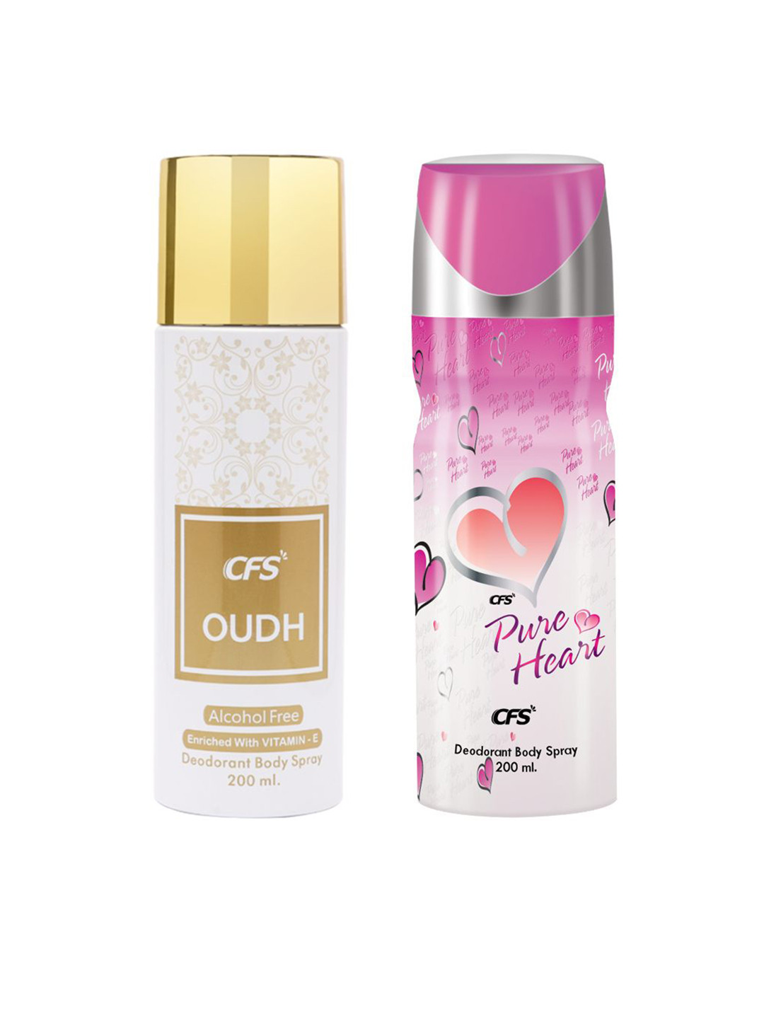 CFS Set of Oudh Alcohol Free & Pure Heart Deodorant Body Spray - 200 ml Each