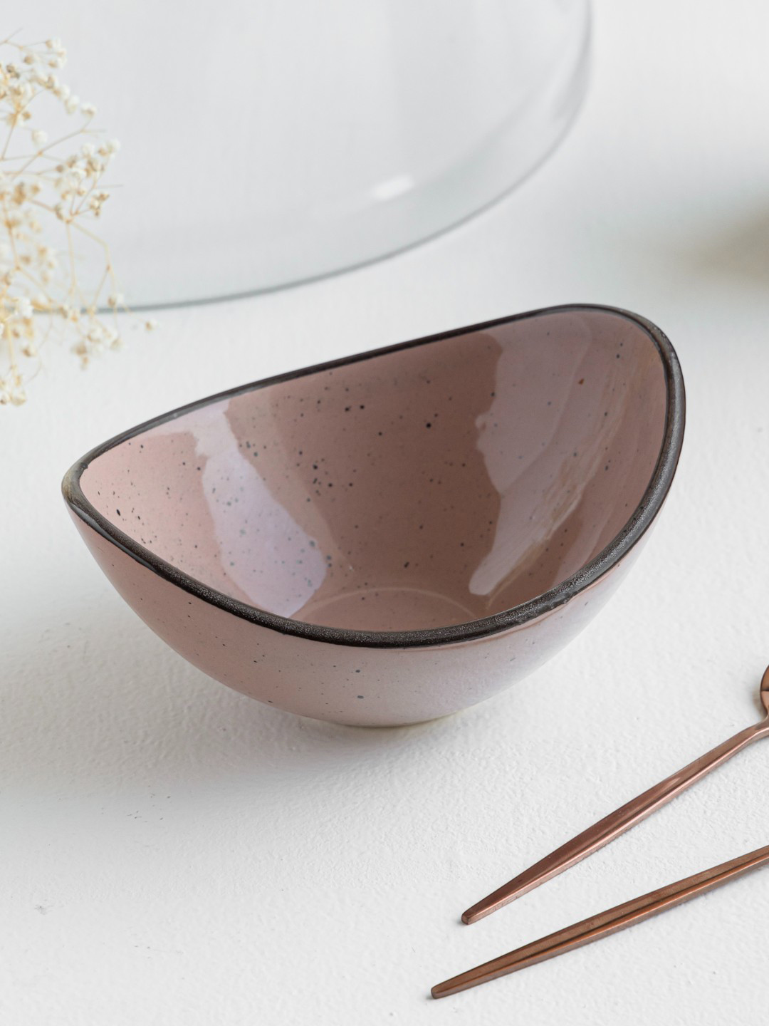 Claymistry Brown & Black Boat Shaped Ceramic Dinner Serving Bowl 260 ml