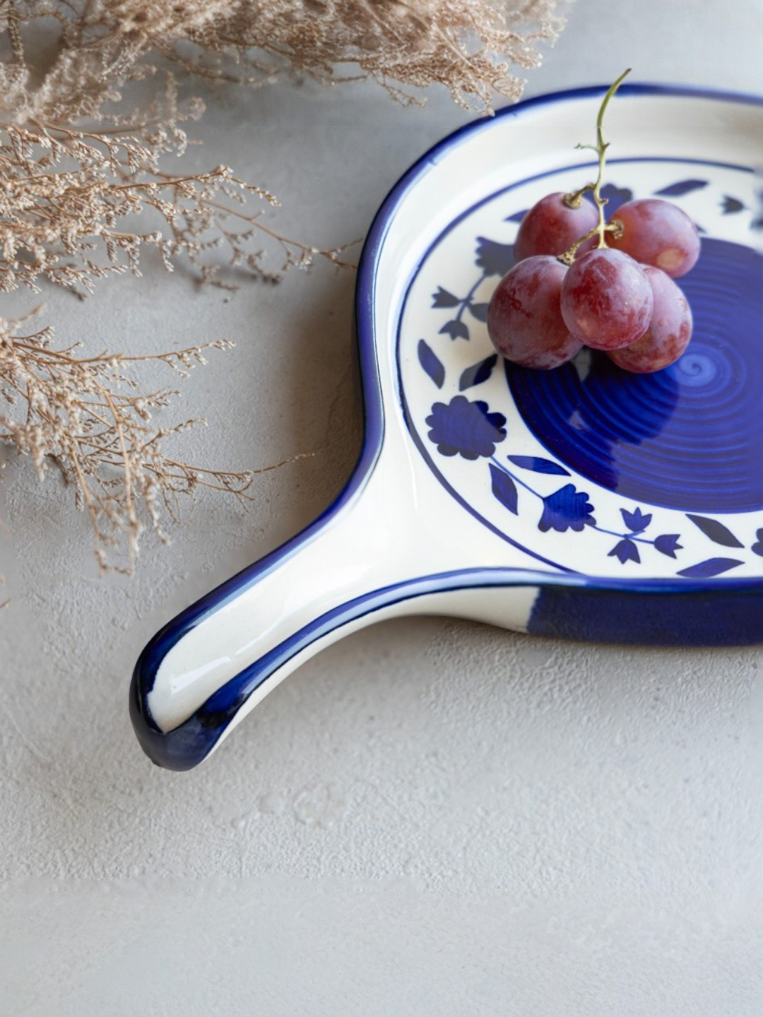 Claymistry Blue & Beige Printed Crafted Ceramic Food Platter