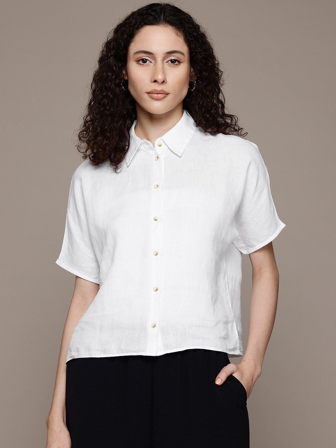 MANGO Women Linen Casual Shirt