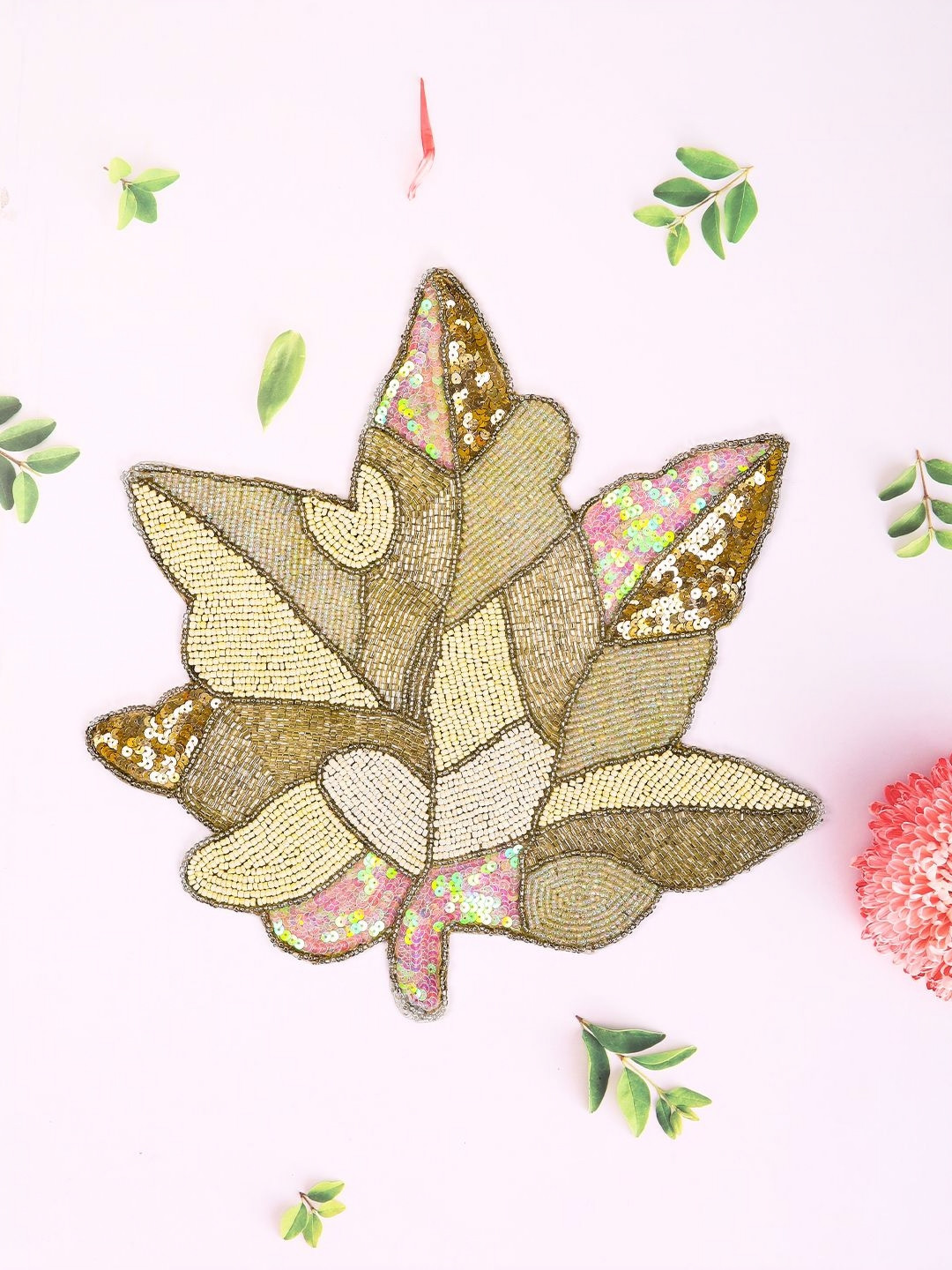 YWULY Beige & Pink Embellished Dining Table Beaded Placemats