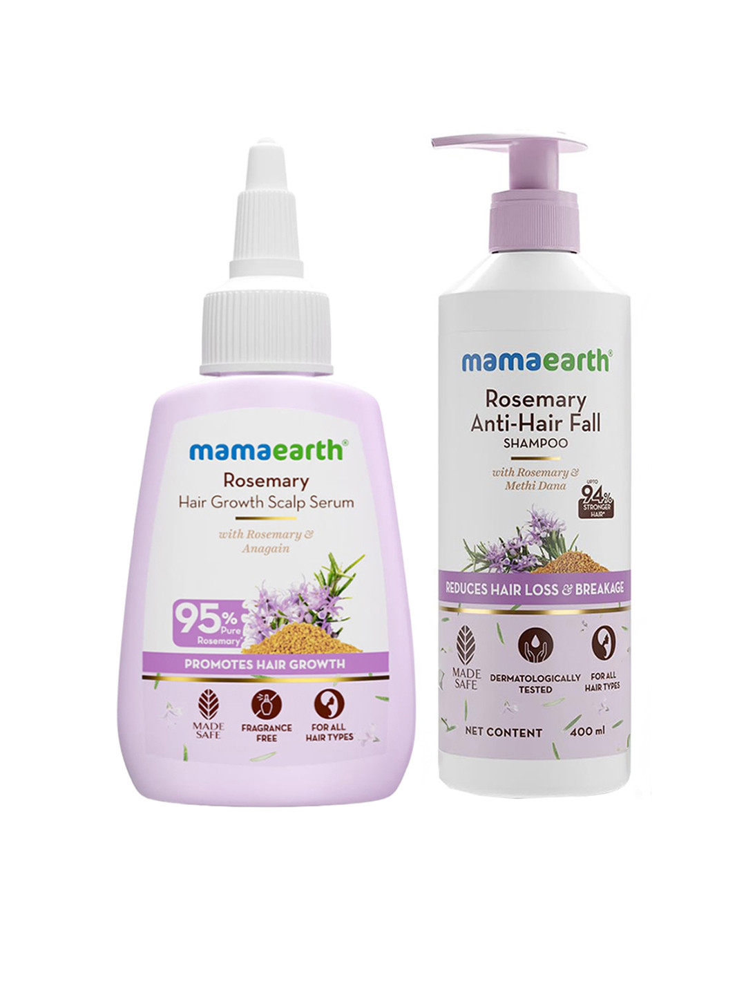 Mamaearth Rosemary Shampoo 400ml & Hair Growth Scalp Serum 50ml Hair Care Combo