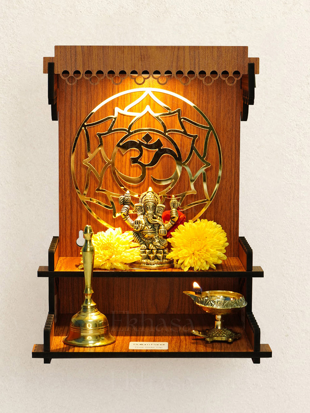 Ekhasa Light Brown Textured Wooden Pooja Mandir