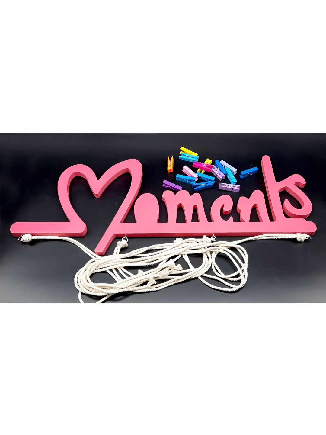 VAH Kya Bat Hai !! Black & Pink Self Design Wooden Wall Photo Clips And LED Light