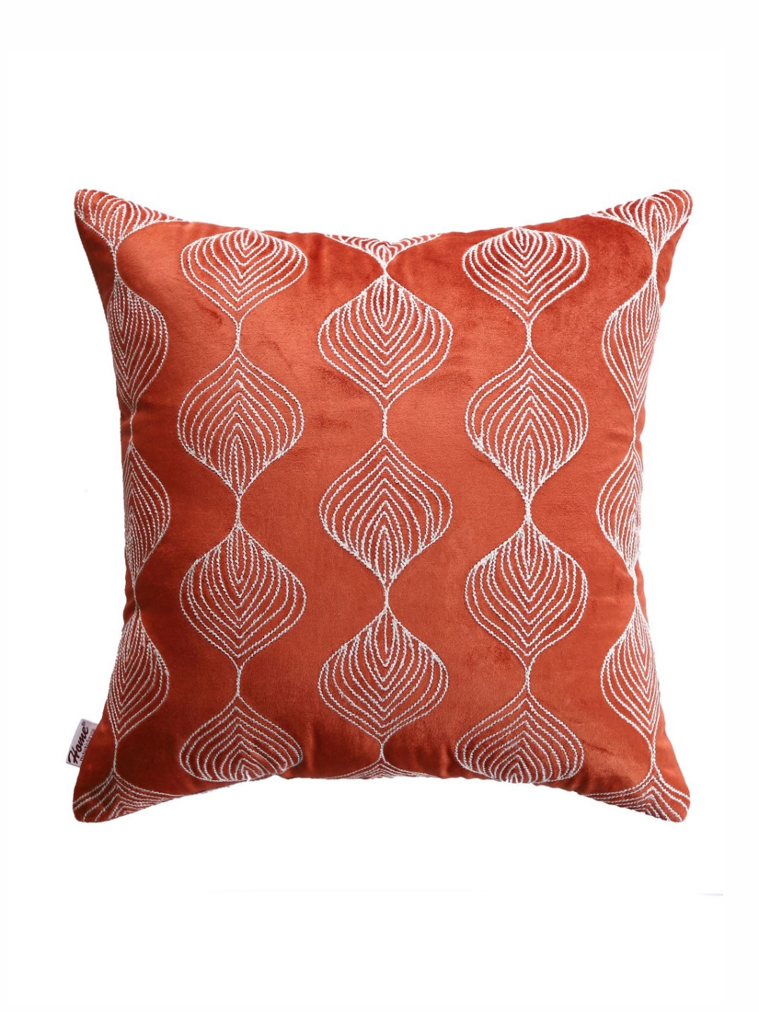 Home Rust Velvet Washable 2 Piece Embroidered Square Cushion Covers -16x16In