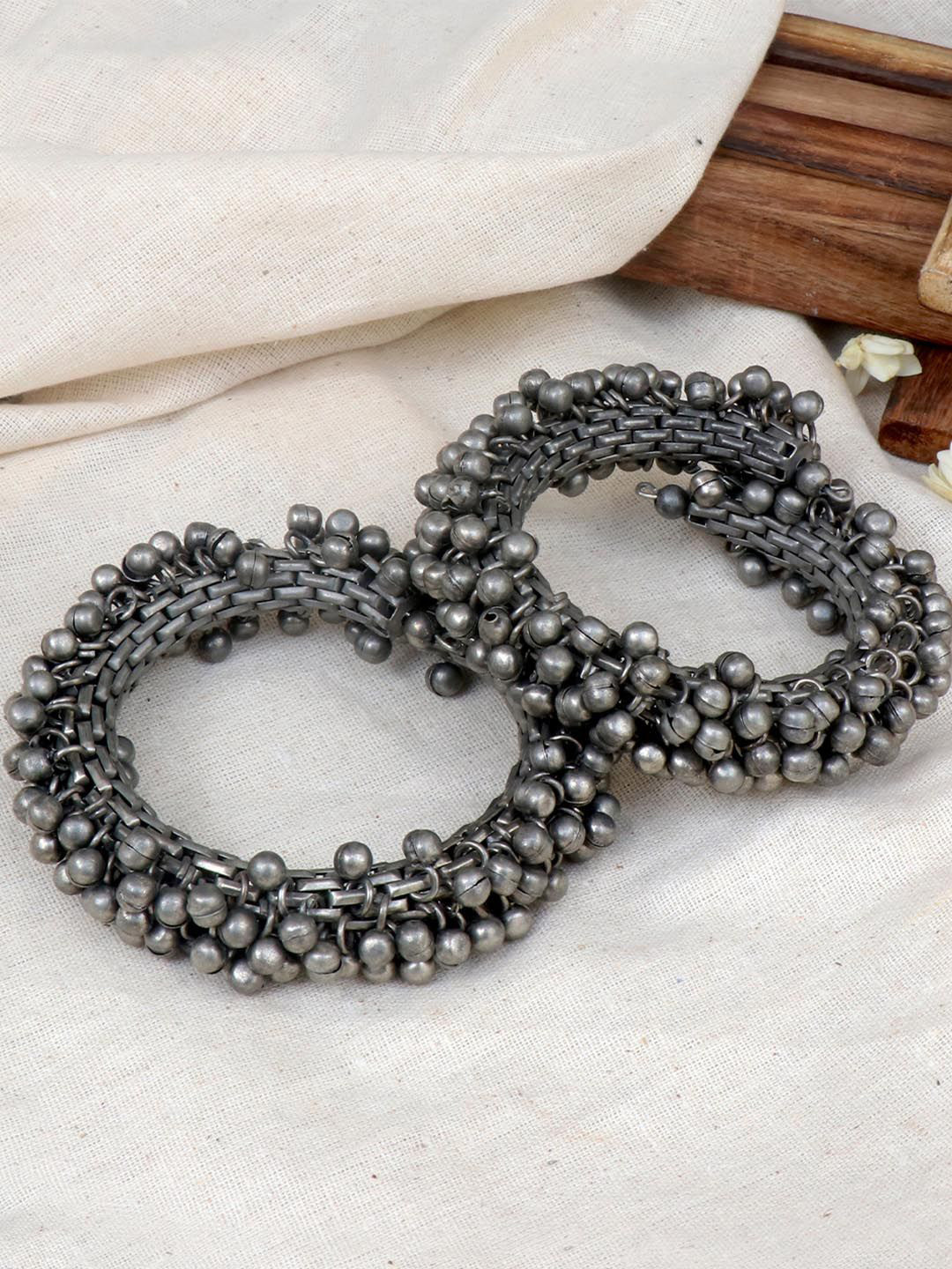 TEEJH Set Of 2 Gunjan Ghungroo Oxidised Bangle-Style Bracelets