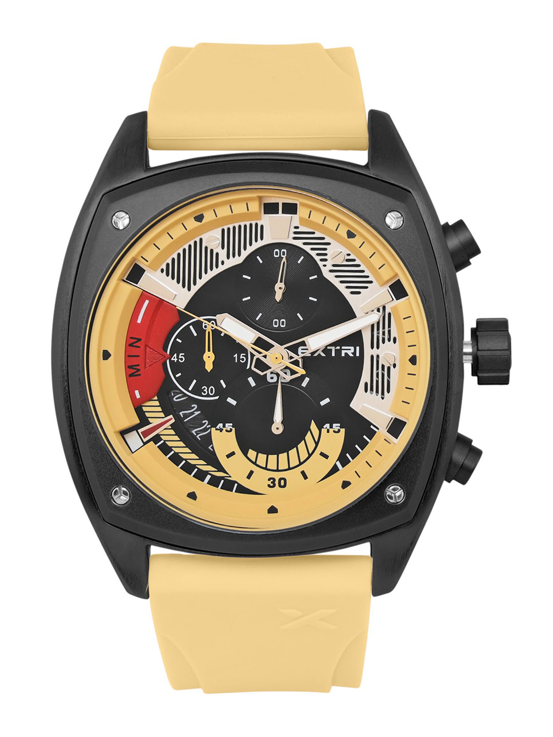EXTRI Men Skeleton Dial & Rubber Straps Analogue Watch X6056-F