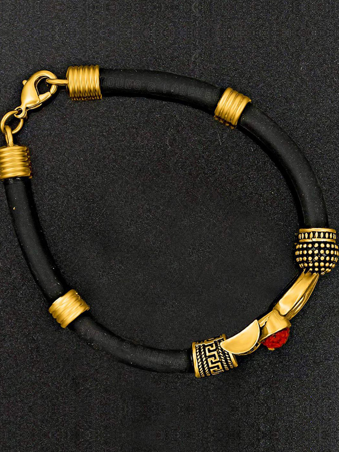 Young & Forever Unisex Leather Rudraksha Antique Kada Bracelet