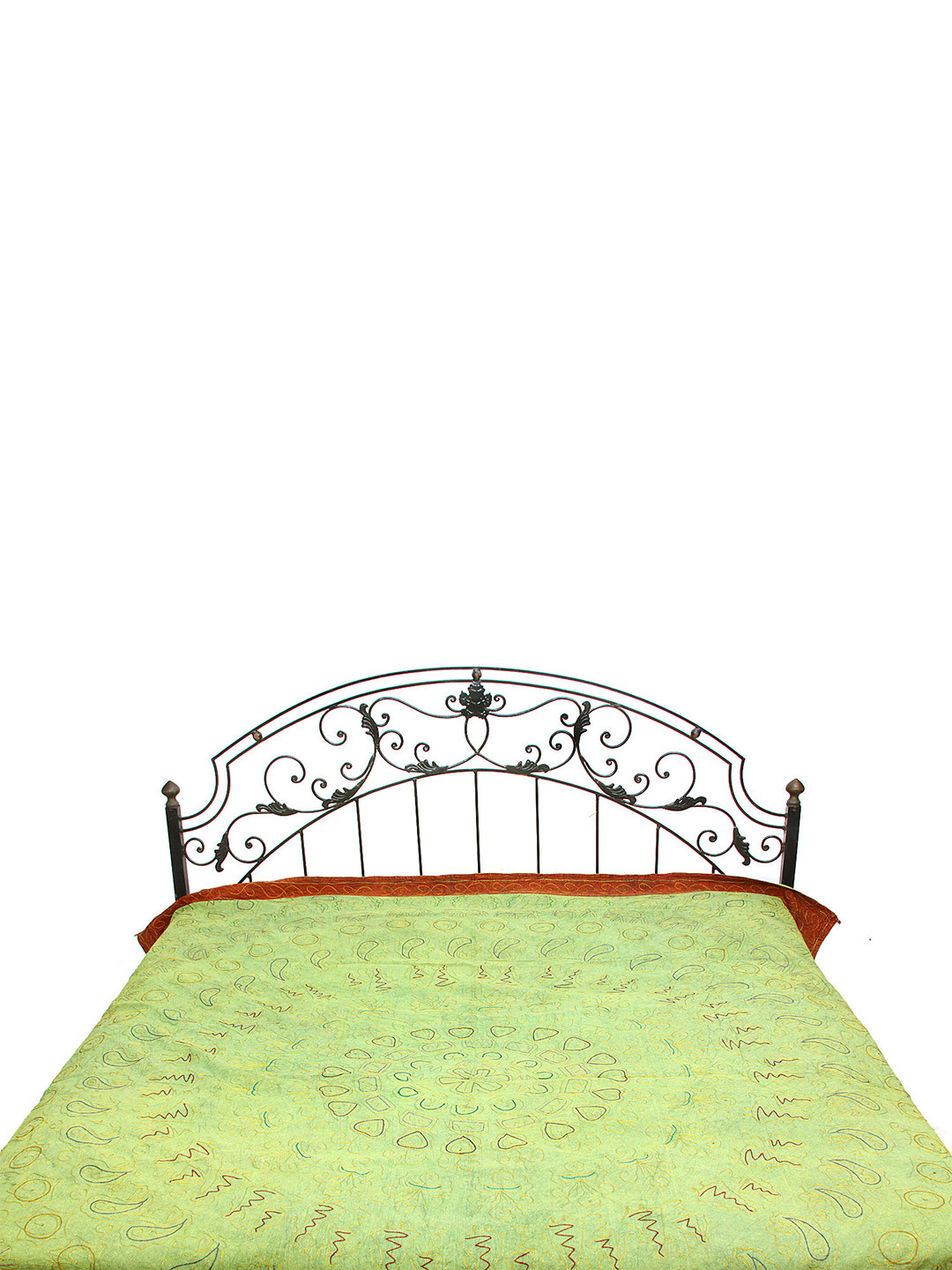 Exotic India Green Ethnic Motifs Cotton 300 TC Queen Fine Bedsheet -98 x 86 inches