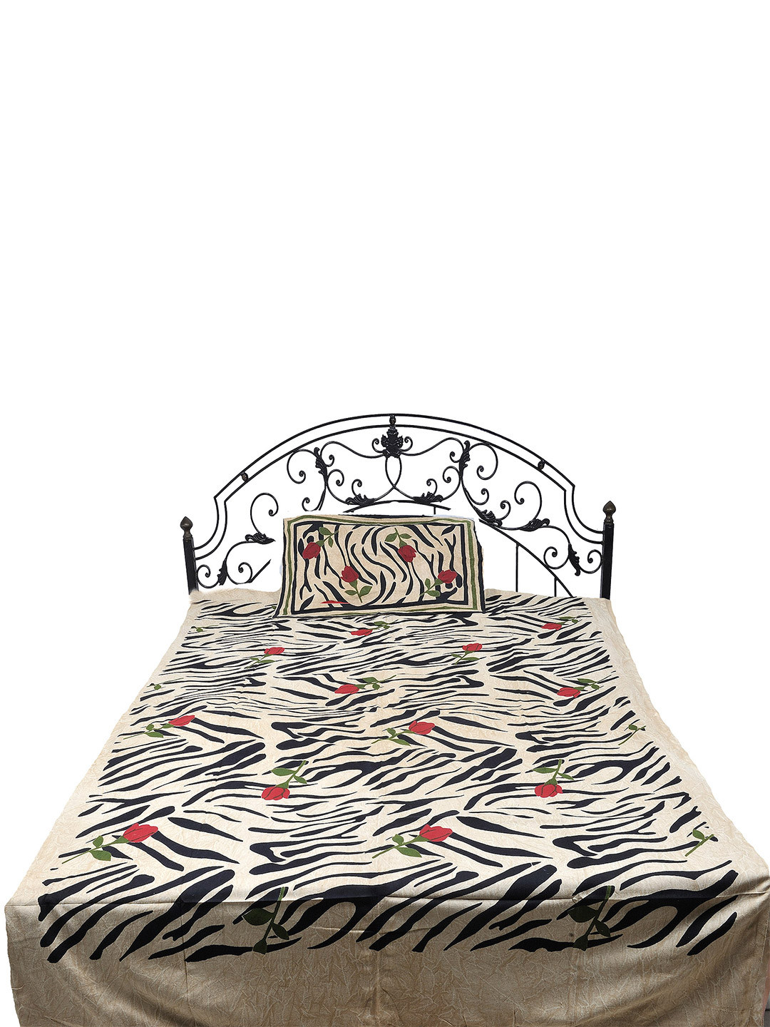 Exotic India Beige Self Design Cotton 300 TC Single Fine Bedsheet with a Pillow Cover-90 x 55 inches