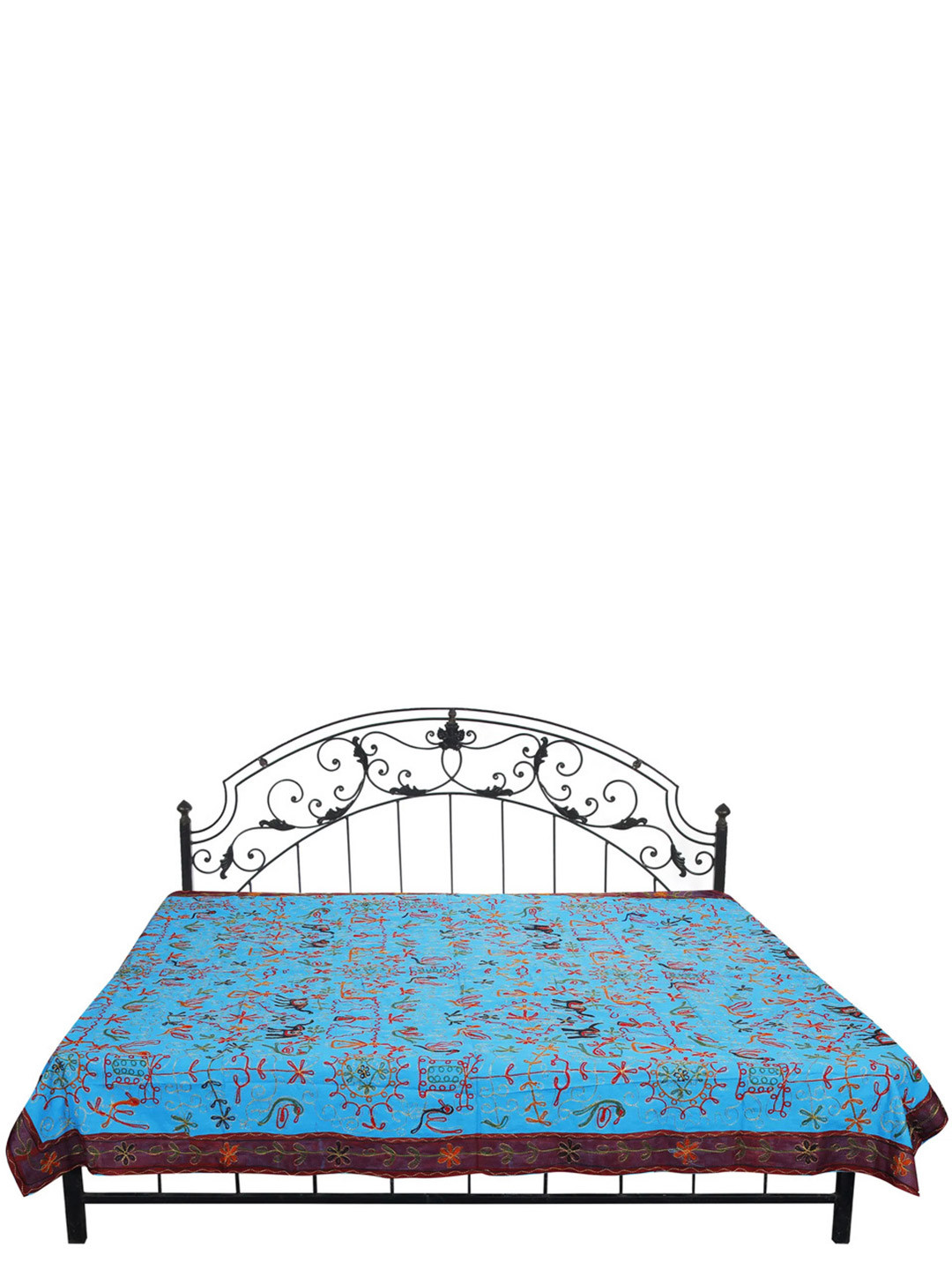 Exotic India Blue Ethnic Motifs Cotton Skin-Friendly 300 TC Queen Bedsheet -231 x 228 cm