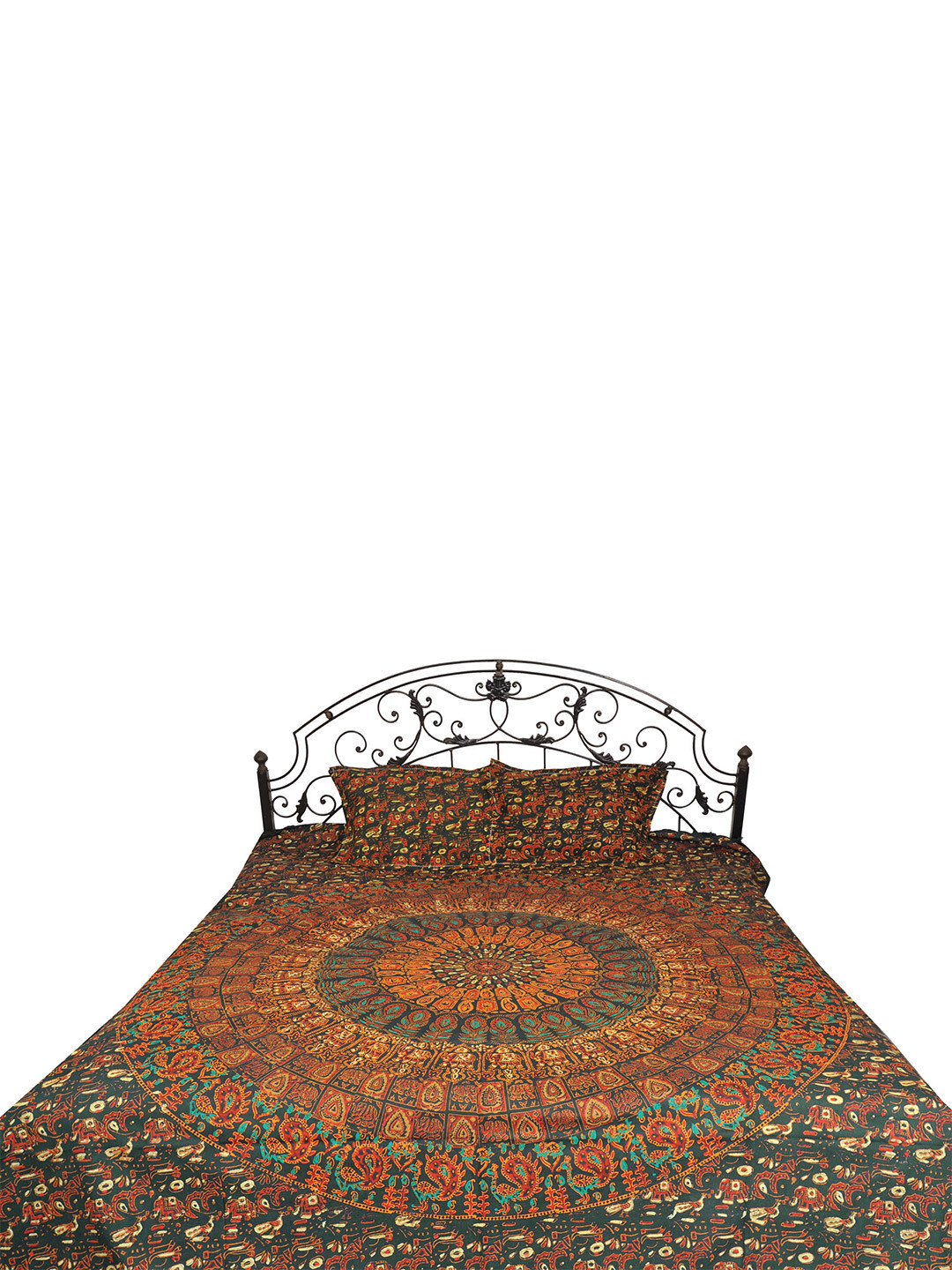 Exotic India Pilkhuwa Brown Ethnic Motifs Cotton 300 TC Queen Fine Bedsheet with 2 Pillow Covers-98 x 86 inches