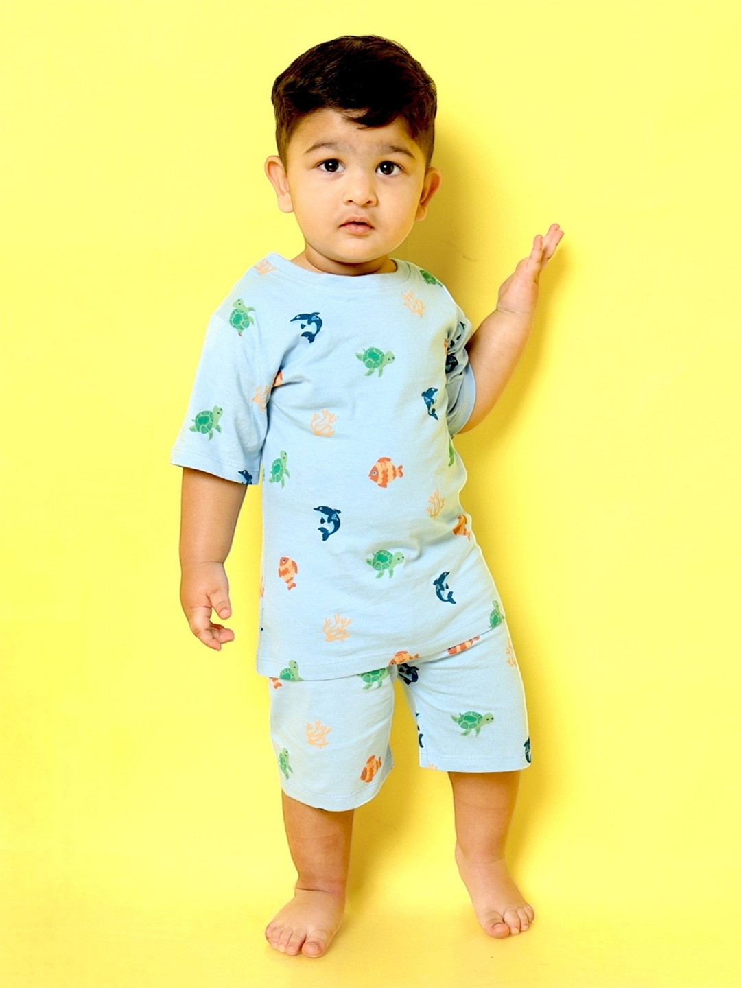 Orange Sugar Unisex Printed Pure Cotton T-shirt with Shorts