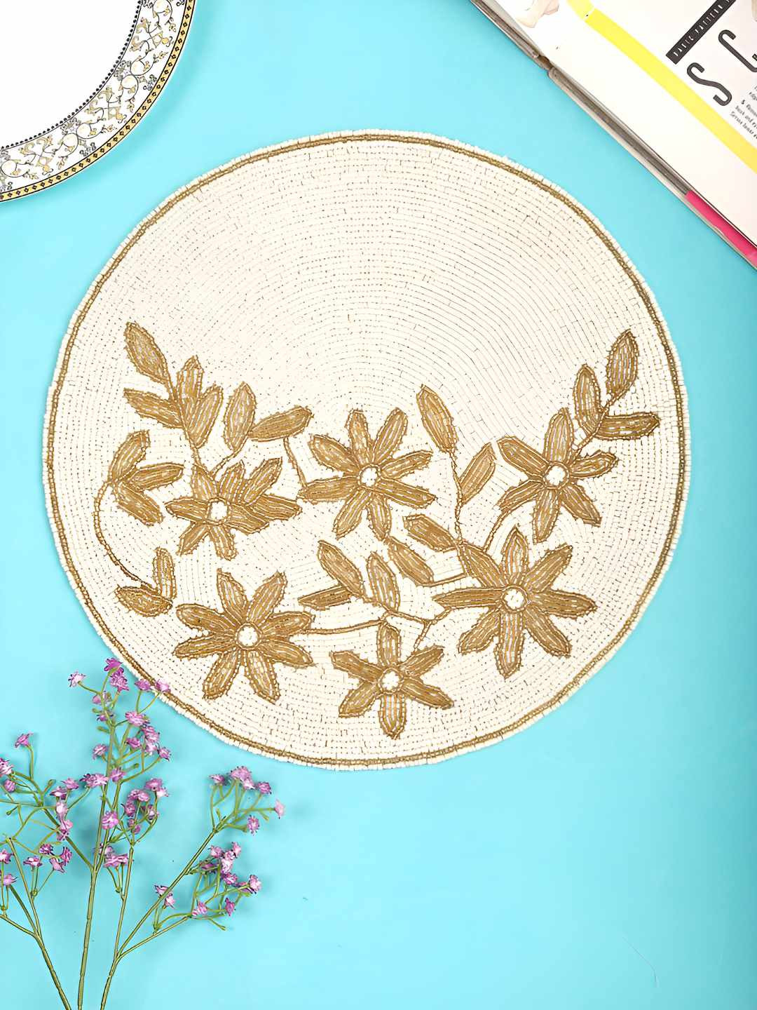 PURINA'S White & Cream Embellished Beaded Table Placemats