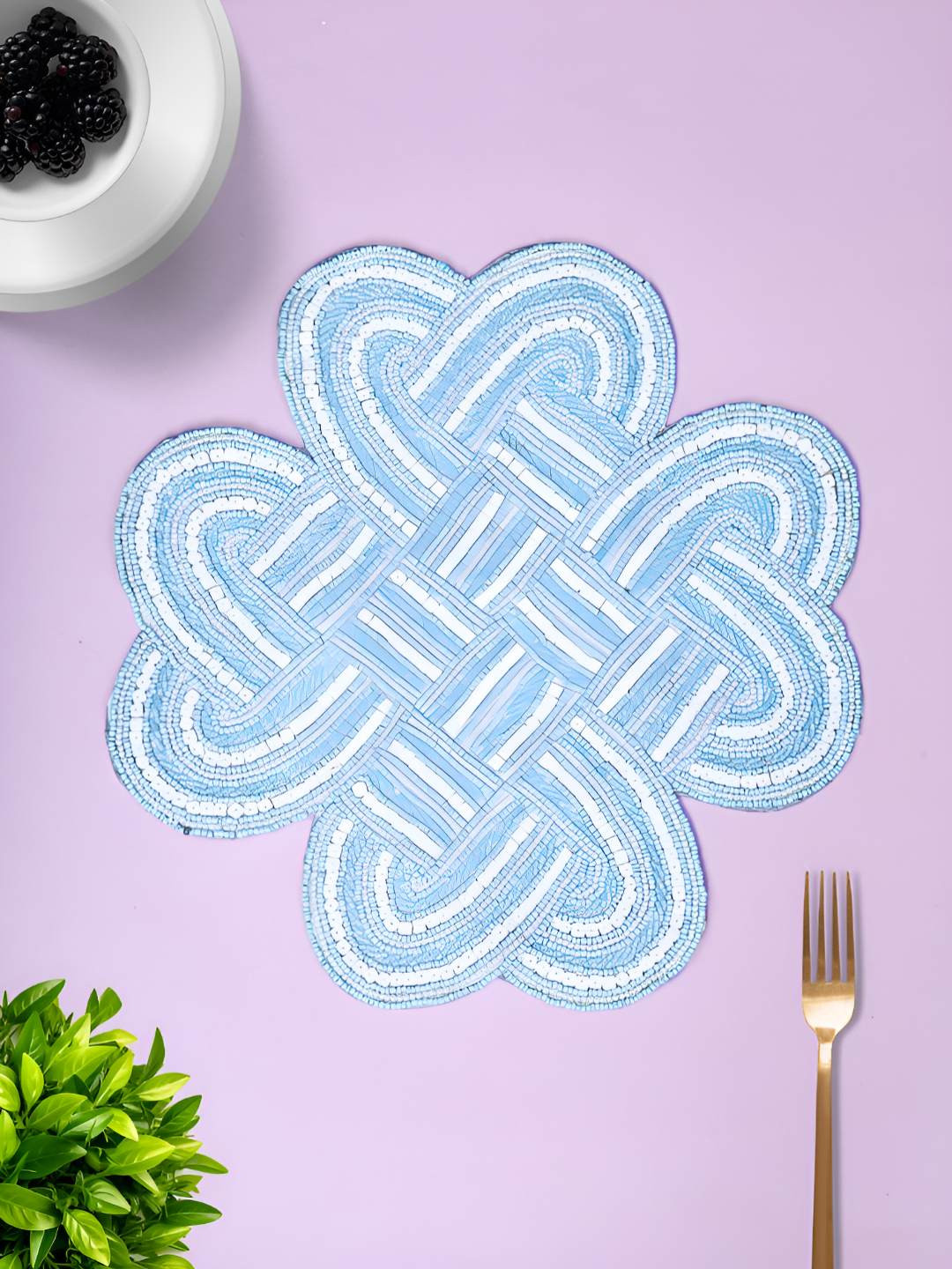 PURINA'S 2-Pcs Cream Color & Blue Beaded Table Placemats
