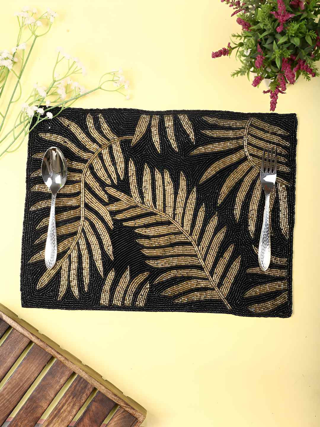 PURINA'S Black & Gold Toned Beaded Table Placemats