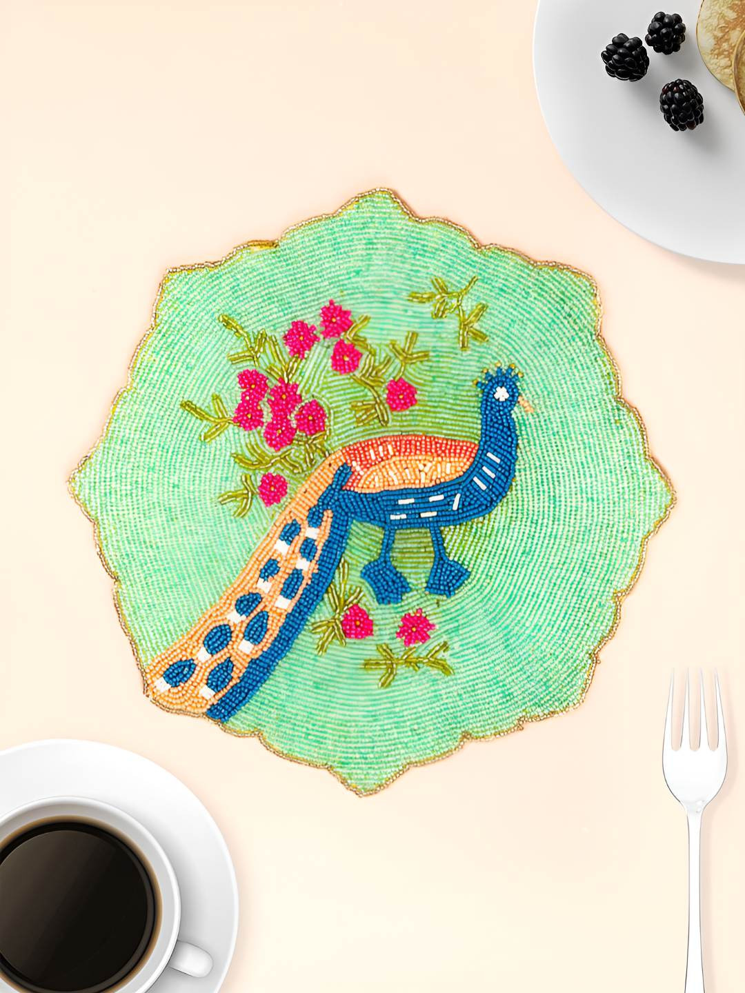 PURINA'S Turquoise-Green & Rose Beaded Table Placemats