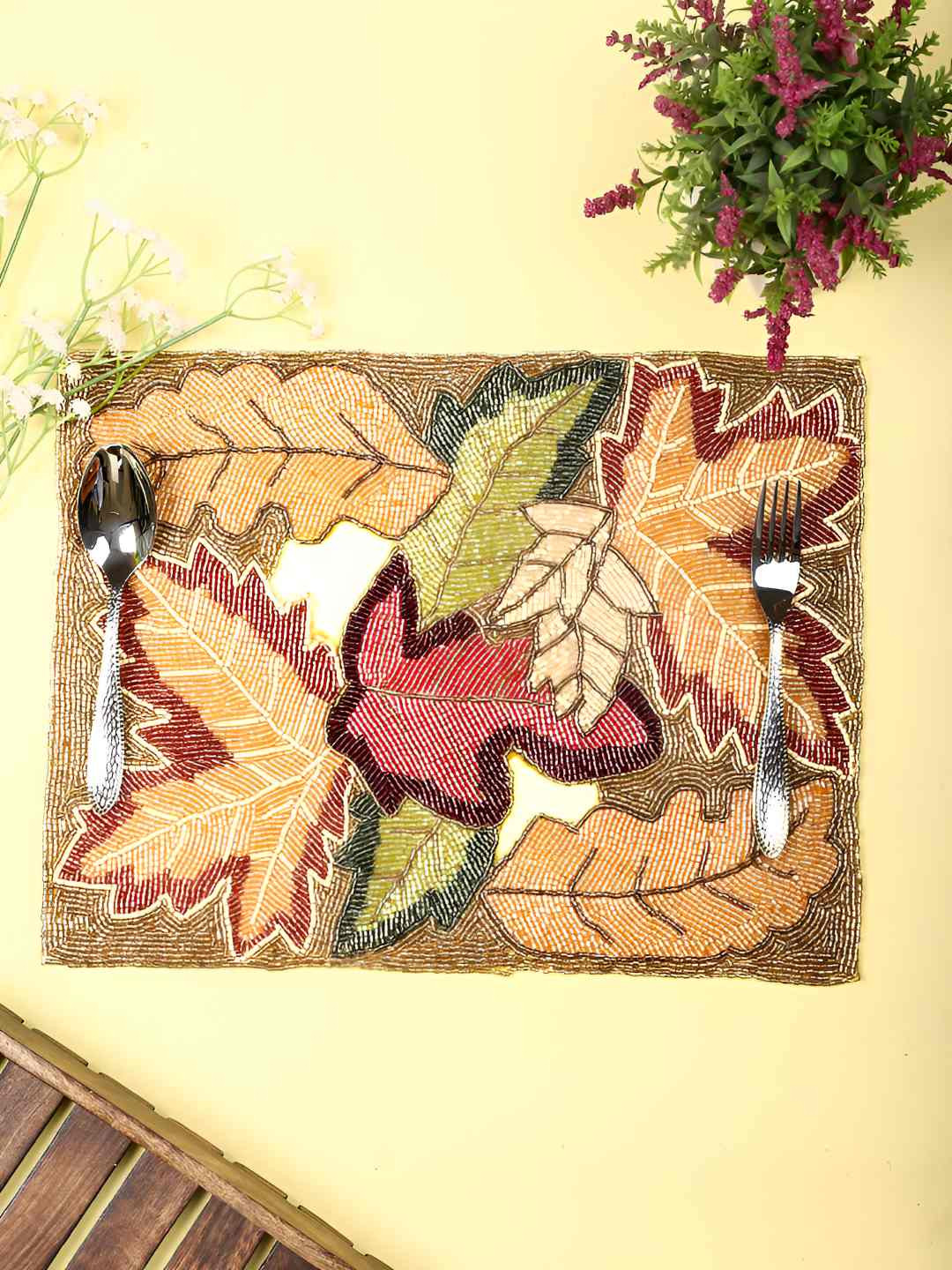 PURINA'S Orange Coloured & Red Beaded Table Placemats