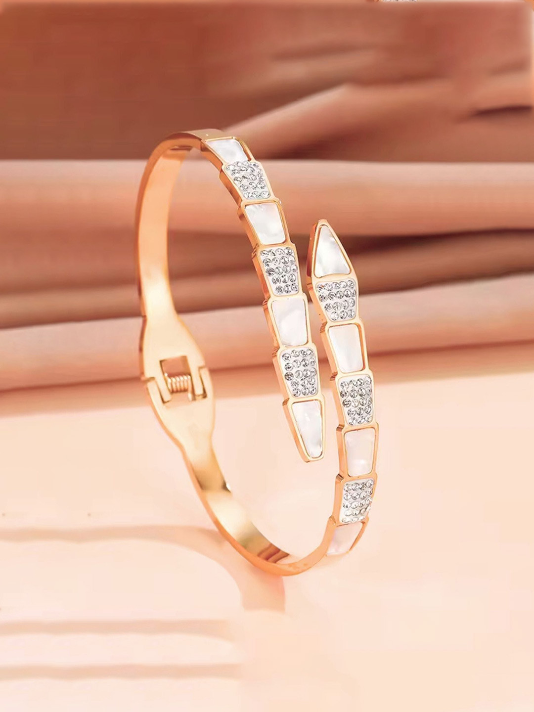 SALVE Rose Gold-Plated Stone Studded Cuff Bracelet