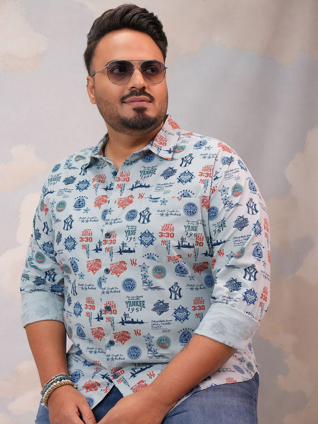 HIGHLANDER Men Printed Powder Plus Size Regular Fit Shirt